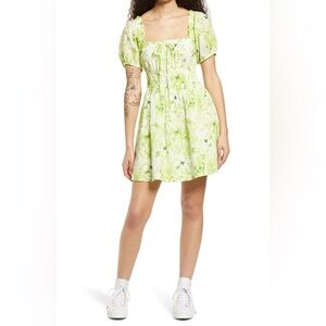 BP Green Shirred Puff Sleeve Prairie Minidress